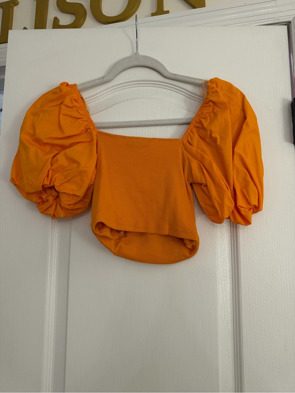 NWOT Zara Orange Puff-Sleeve Crop Top - Women Size S